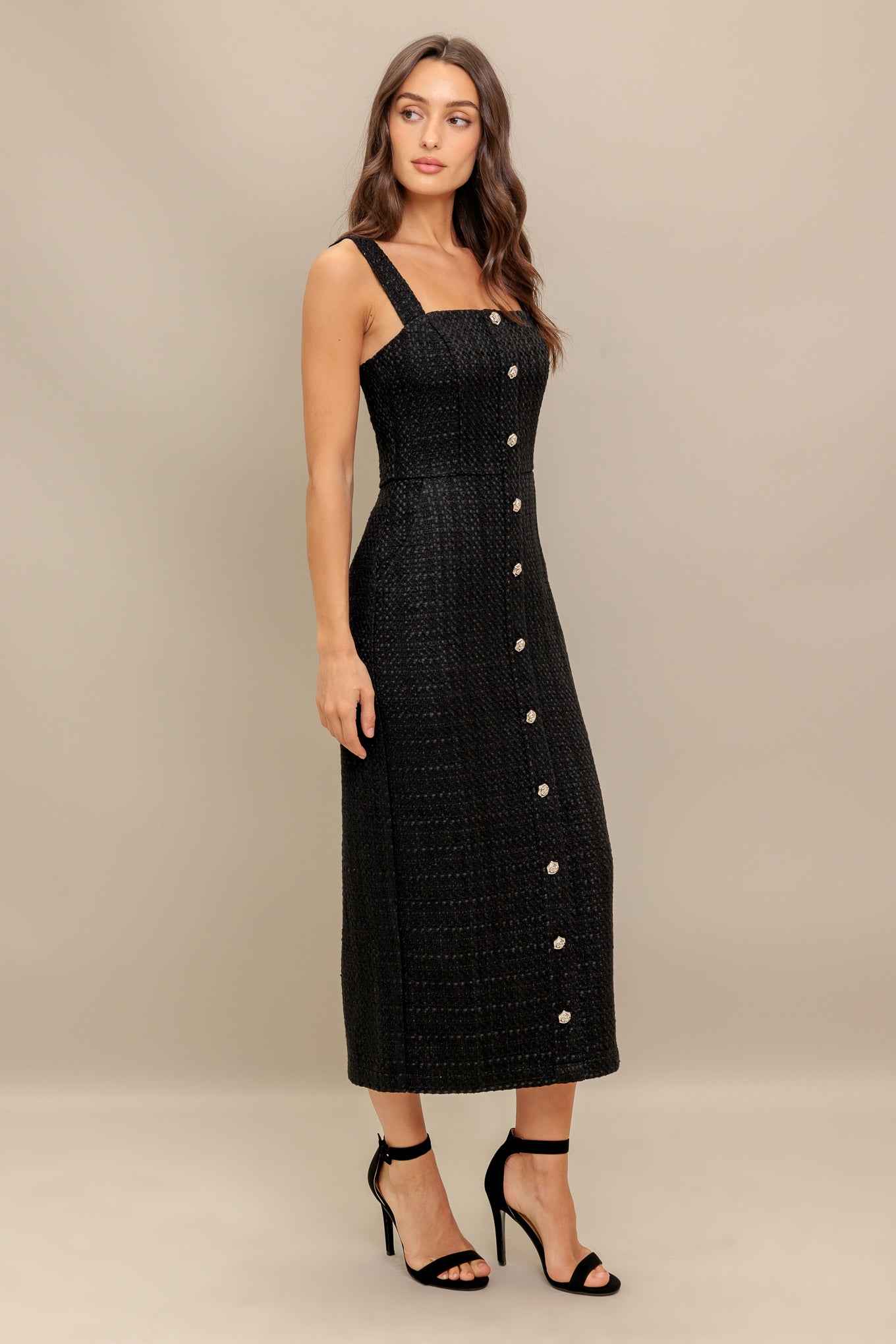 TWEED NOUVELLE WOVEN MIDI DRESS Flying Tomato